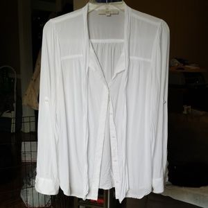 Ann Taylor Loft White Camp Shirt, Neck Tie, sz. L